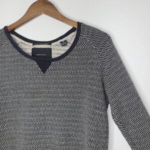 Maison Scotch Sweatshirt Men's Black Gray Herringbone Pattern Size 2 Medium
